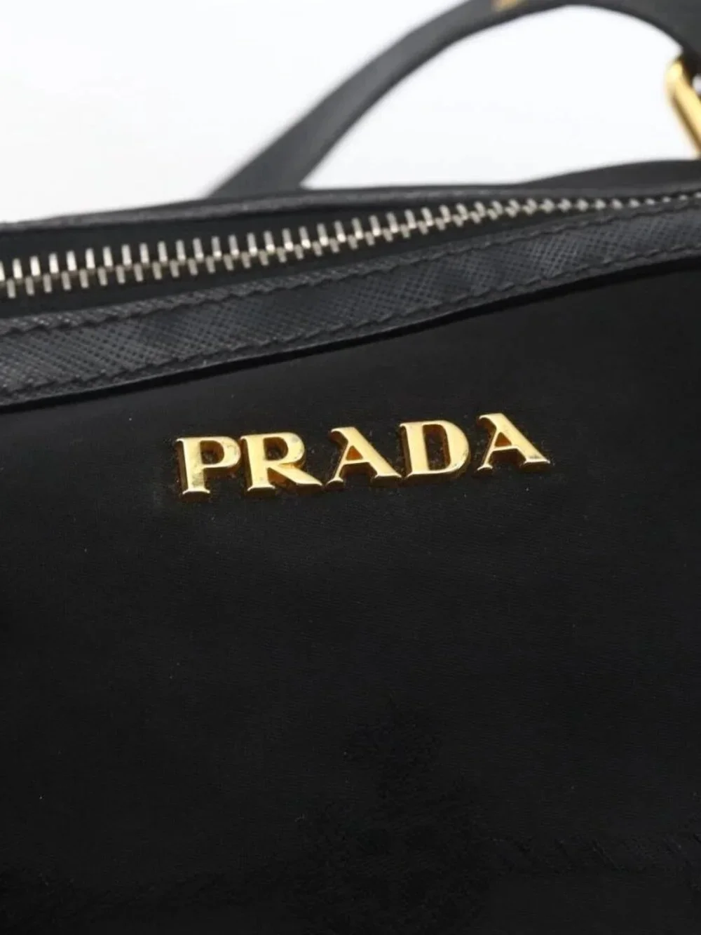 PRADA Tote Bag Nylon Black Gold Auth